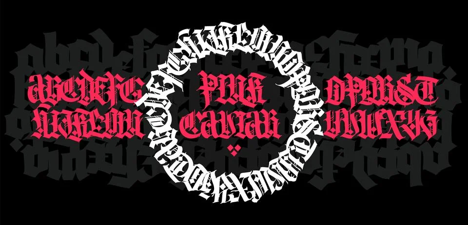 Gothic. Vector. Uppercase letters on a dark background. Beautiful and stylish Stock Illustration