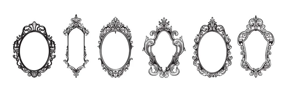 Gothic vintage frame set, vector royal baroque border, dark classic antique Stock Illustration