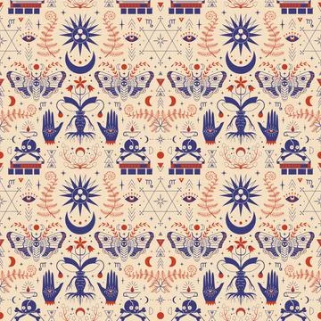 Gothic Whimsical Pattern with Alchemy and Occult Symbols Stock Illustration