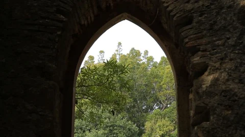 Gothic Window in Chapel Ruins  Stock Footage 120006149