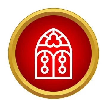 Gothic window style icon on red button Stock Illustration