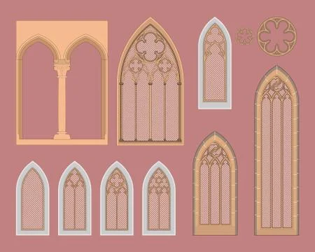 Gothic windows in central Europe Stock Illustration