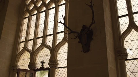 Gothic windows inside medieval Castle Bojnice in Slovakia, Europe 4K Stock Footage 124368432