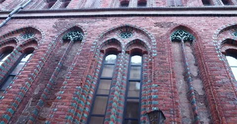 Gothic Windows on the Old Town Hall Facade in Szczecin Poland Stock Footage 336012030