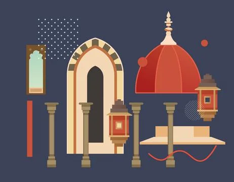 Gothic Windows - Semi-open, Elevated, Dome-Shaped Pavilions Elements - Stoc.. Stock Illustration