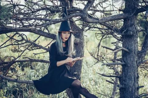 Gothic witch with book Stock Photos
