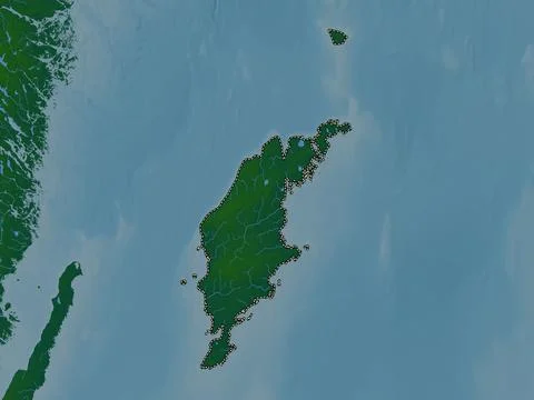 Gotland, Sweden. Colored elevation map with lakes and rivers Illustrazione stock