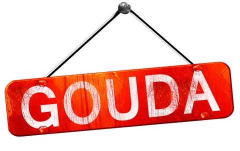Gouda, 3D rendering, a red hanging sign Stock Illustration