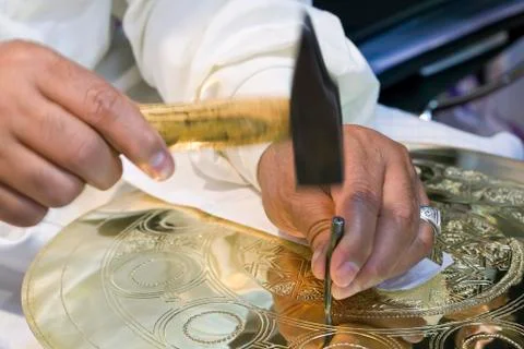 Gouging copper tin plate Stock Photos