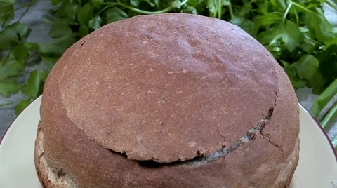 Goulash served in bread Stock Footage 45977407