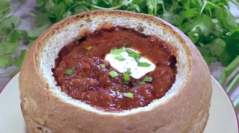 Goulash served in bread Stock Footage 45977419