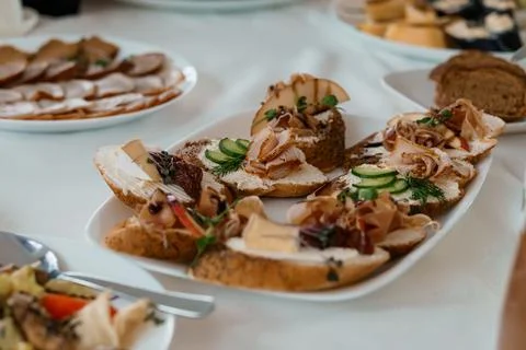Gourmet Appetizer Platter Featuring Assorted Canapes and Deli Meats Stock Photos