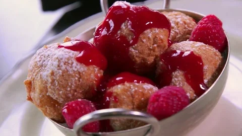 Gourmet Deep Fried Raspberry Donuts Stock Footage 75794896