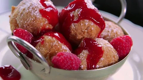 Gourmet Deep Fried Raspberry Donuts Stock-Footage 75795400