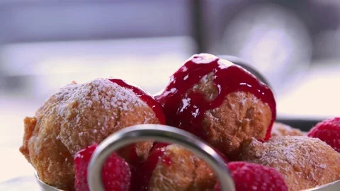 Gourmet Deep Fried Raspberry Donuts Stock Footage 75795404