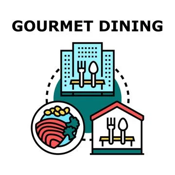 Gourmet dining concept combining restaurant, delivery, and fine food Stock Illustration