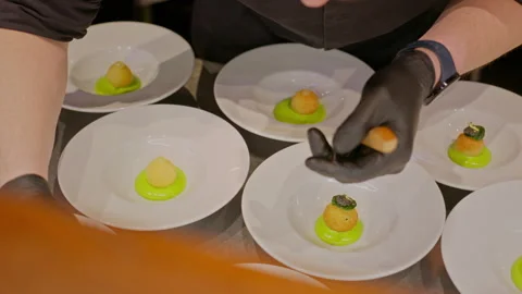 A gourmet dinner at a restaurant. Stock Footage 329917339