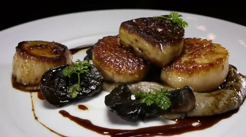 Gourmet dish luxury fine dining  restaurant food Scallop dish Stock Footage