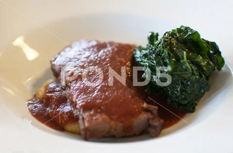 Gourmet food at Italian restaurant: beef and vegetables Stock Photos