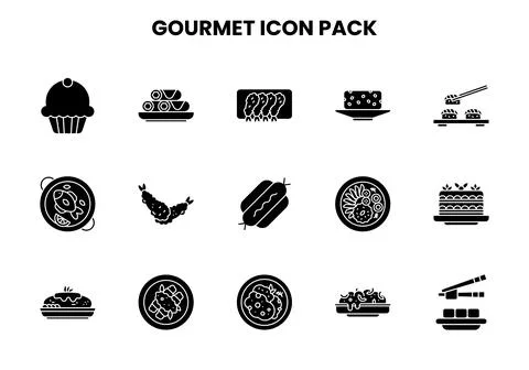 Gourmet Glyph Vector Icons Pack Stock Illustration