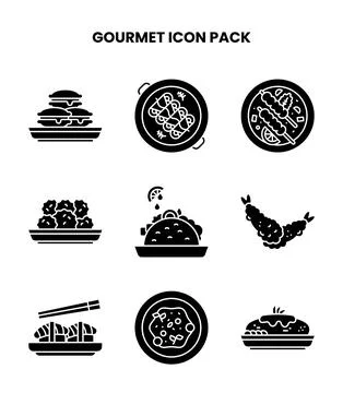 Gourmet Glyph Vector Icons Pack Stock Illustration