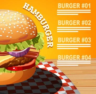 Gourmet Hamburger Vector Illustration with Menu List and Copy Space Stock Illustration