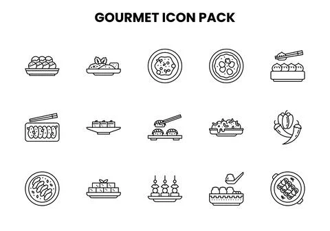 Gourmet Line Vector Icons Pack Stock Illustration