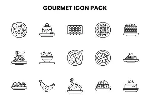 Gourmet Line Vector Icons Pack Stock Illustration