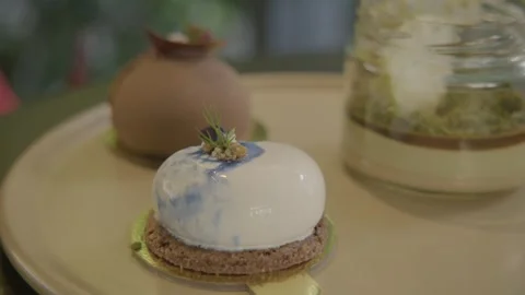 Gourmet Plated Desserts Displayed on Table in Sydney Cafe, Australia Stock Footage 345812248