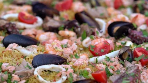 Gourmet platter of cooked assorted seafood Stock Footage 115079726