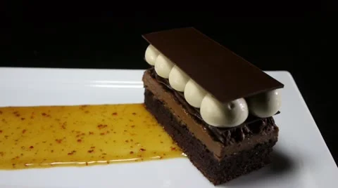 Gourmet restaurant food Chocolate Cake dessert Stock Footage