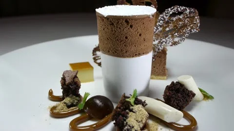 Gourmet restaurant food dessert cake ice cream Stock Footage