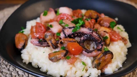 Gourmet Seafood Risotto Stock Footage 337158545