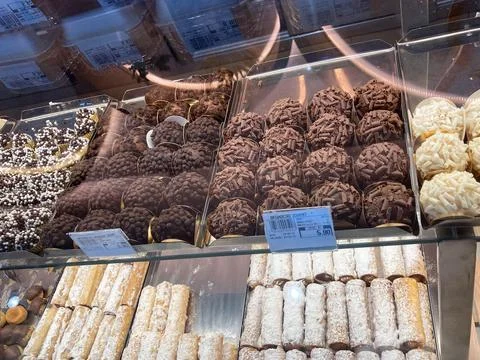 Gourmet Sweets in Display Case Stock Photos