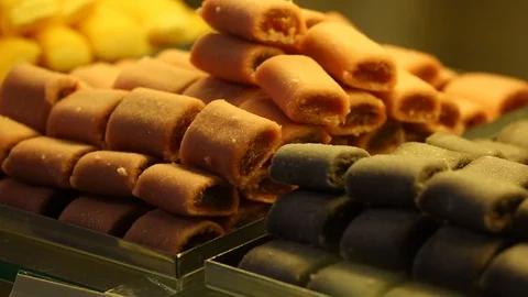 Goussin de Lyon - green candy. Traditional Desert. Video stock 129835195