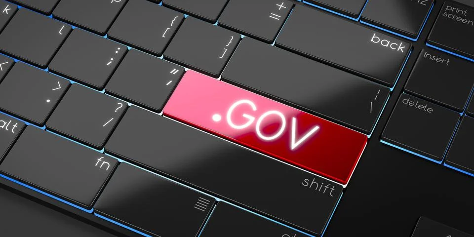 GOV domain - modern computer keyboard - 3D illustration Illustrazione stock