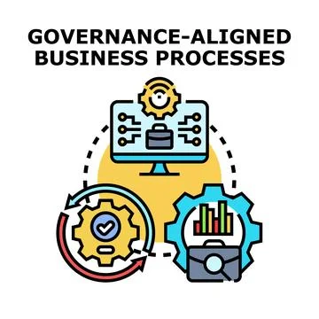 Governance aligned business processes concept with data analysis Stock Illustration