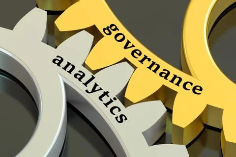 Governance Analytics concept on the gearwheels, 3D rendering Stockillustratie
