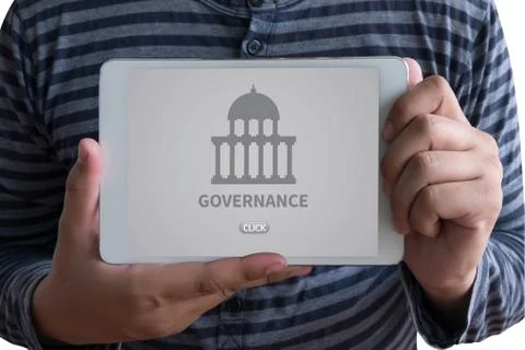 GOVERNANCE and building, Authority Computing Computer Laptop with screen on t Stock-Fotos