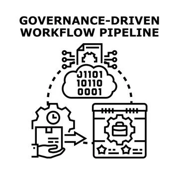 Governance driven workflow pipeline concept illustrating a structured busines Illustrazione stock