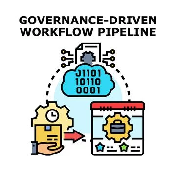 Governance driven workflow pipeline concept illustrating business process m.. Stock Illustration