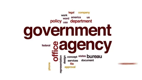 Government agency animated word cloud, text design animation. Stock Footage