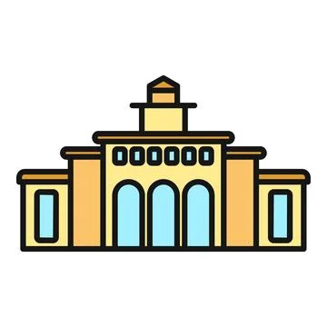 Government building architecture flat line color icon Ilustración de archivo
