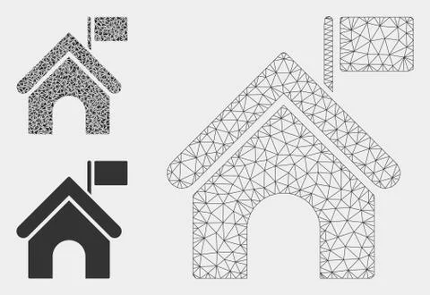 Government Building with Flag Vector Mesh Network Model and Triangle Mosaic Icon Ilustración de archivo