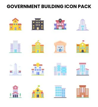 Government Building Flat Bundle Icons Pack イラスト素材