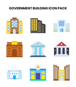 Government Building Flat Bundle Icons Pack Ilustración de archivo