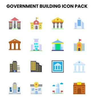 Government Building Flat Vector Icons Pack Ilustración de archivo