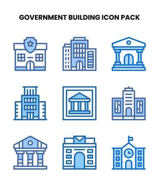 Government Building Two Colour Bundle Icons Pack Ilustração Stock