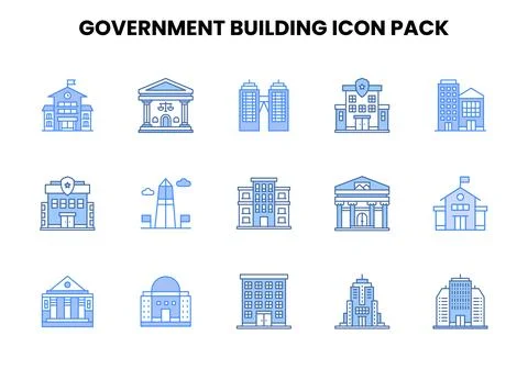 Government Building Two Colour Graphics Icons Pack Ilustración de archivo