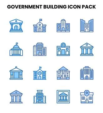 Government Building Two Colour Set Icons Pack Ilustración de archivo